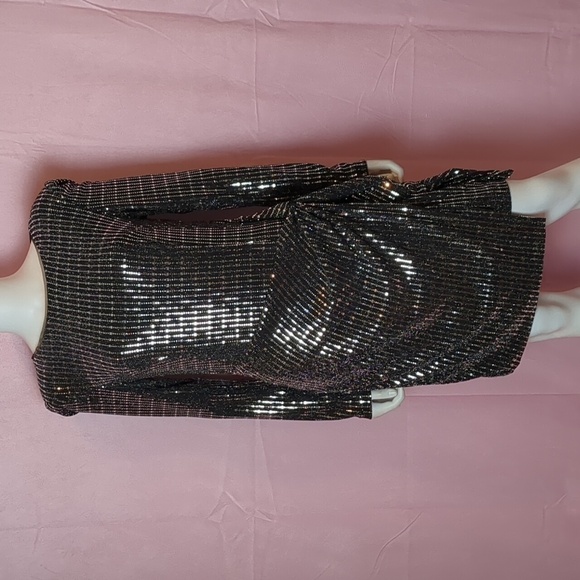 Aqua Sequined Hologram Black and Silver Bloomingdales Exclusive Mini Dress 12 - Picture 1 of 8